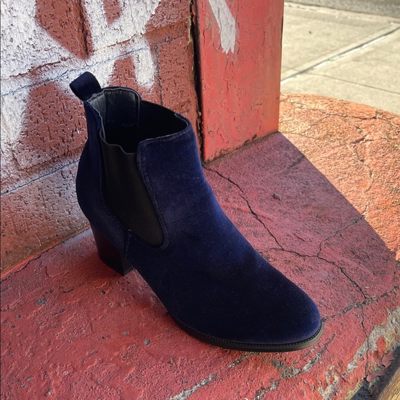 Women's Navy Velvet Ankle Boots - Picture 7 of 7